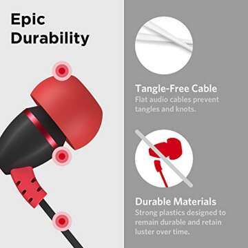 LilGadgets BestBuds Earphones Wired - Safe & Comfortable, Volume Limited, Wired Earbuds for Kids with an in-Line Microphone, Travel Case, and Splitter, Earbuds for School Kids with Case - Red/Black