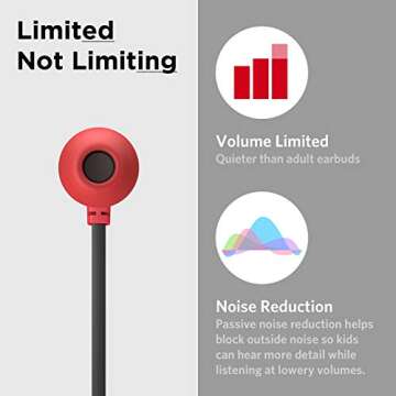 LilGadgets BestBuds Earphones Wired - Safe & Comfortable, Volume Limited, Wired Earbuds for Kids with an in-Line Microphone, Travel Case, and Splitter, Earbuds for School Kids with Case - Red/Black