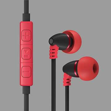 LilGadgets BestBuds Earphones Wired - Safe & Comfortable, Volume Limited, Wired Earbuds for Kids with an in-Line Microphone, Travel Case, and Splitter, Earbuds for School Kids with Case - Red/Black