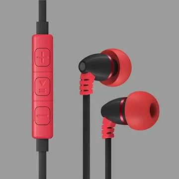 LilGadgets BestBuds Earphones Wired - Safe & Comfortable, Volume Limited, Wired Earbuds for Kids with an in-Line Microphone, Travel Case, and Splitter, Earbuds for School Kids with Case - Red/Black