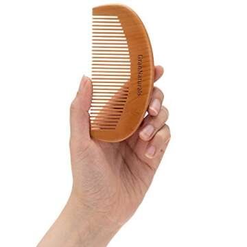 GranNaturals Wooden Comb for Detangling & Styling Wet or Dry Curly, Thin, Thick, Wavy, or Straight Hair - Small Pocket Sized Fine Tooth Natural Wood Comb for Women - Birthing & Labor Comb