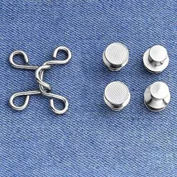 BENBO 30 Pieces Adjustable Waist Buckle Extender Set, 2 Sizes Nail-Free Waist Buckle Snap Pants Jeans Buckle Extender Replacement Jeans Button Attacher for Loose Pant (1.26in and 1.06in)