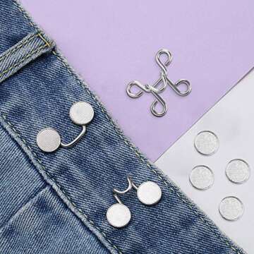 BENBO 30 Pieces Adjustable Waist Buckle Extender Set, 2 Sizes Nail-Free Waist Buckle Snap Pants Jeans Buckle Extender Replacement Jeans Button Attacher for Loose Pant (1.26in and 1.06in)
