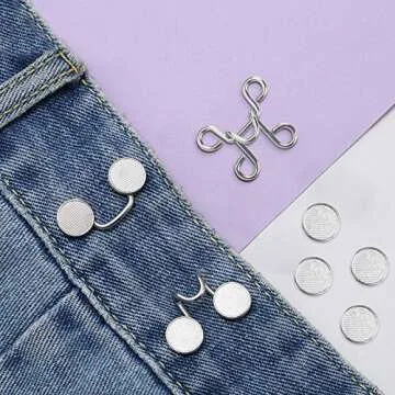 BENBO 30 Pieces Adjustable Waist Buckle Extender Set, 2 Sizes Nail-Free Waist Buckle Snap Pants Jeans Buckle Extender Replacement Jeans Button Attacher for Loose Pant (1.26in and 1.06in)