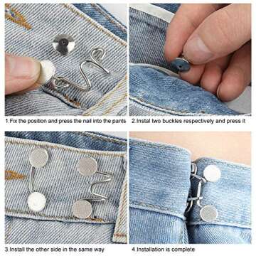 BENBO 30 Pieces Adjustable Waist Buckle Extender Set, 2 Sizes Nail-Free Waist Buckle Snap Pants Jeans Buckle Extender Replacement Jeans Button Attacher for Loose Pant (1.26in and 1.06in)