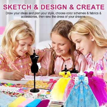 Axirata 1000+PCS Fashion Designer Kit for Girls Creativity DIY Arts & Crafts Kit for Kids with Fashion Design Sketchbook, 4 Mannequins, Sewing Kit for Teen Girls Birthday Gift Age 6 7 8 9 10 11 12+
