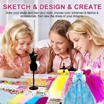 Axirata 1000+PCS Fashion Designer Kit for Girls Creativity DIY Arts & Crafts Kit for Kids with Fashion Design Sketchbook, 4 Mannequins, Sewing Kit for Teen Girls Birthday Gift Age 6 7 8 9 10 11 12+