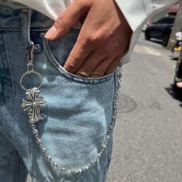 Pants Chain for Men Women, Cross Wallet Chain,Cool Trousers Jeans Chains Pocket Belt Key Chains for Hip Hop Rock Gothic (A)