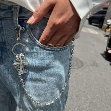 Pants Chain for Men Women, Cross Wallet Chain,Cool Trousers Jeans Chains Pocket Belt Key Chains for Hip Hop Rock Gothic (A)
