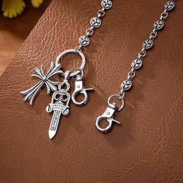 Pants Chain for Men Women, Cross Wallet Chain,Cool Trousers Jeans Chains Pocket Belt Key Chains for Hip Hop Rock Gothic (A)