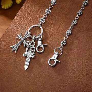 Pants Chain for Men Women, Cross Wallet Chain,Cool Trousers Jeans Chains Pocket Belt Key Chains for Hip Hop Rock Gothic (A)