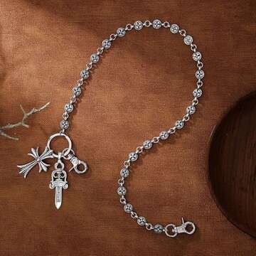 Pants Chain for Men Women, Cross Wallet Chain,Cool Trousers Jeans Chains Pocket Belt Key Chains for Hip Hop Rock Gothic (A)