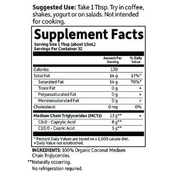 Garden of Life Dr. Formulated Brain Health 100% Organic Coconut MCT Oil 16 fl oz Unflavored, 13g MCTs, Keto & Paleo Diet Friendly Body & Brain Fuel, Certified Non-GMO Vegan & Gluten Free, Hexane-Free