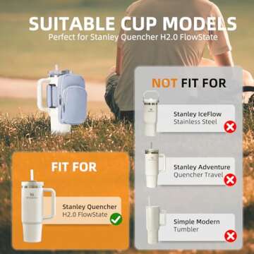 SUITMAT Water Bottle Pouch for Stanley Quencher H2.0 FlowState Tumbler, Large Pouch Bag for Stanley Cup Accessories, Cup Backpack with Multiple Pockets for Phone, Cards, Keys (Bag Only)