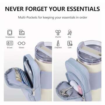 SUITMAT Water Bottle Pouch for Stanley Quencher H2.0 FlowState Tumbler, Large Pouch Bag for Stanley Cup Accessories, Cup Backpack with Multiple Pockets for Phone, Cards, Keys (Bag Only)