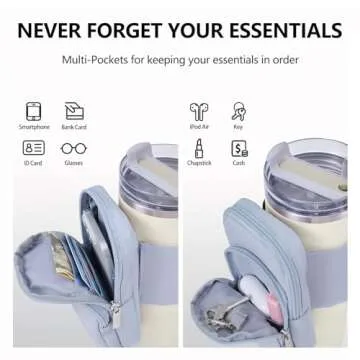 SUITMAT Water Bottle Pouch for Stanley Quencher H2.0 FlowState Tumbler, Large Pouch Bag for Stanley Cup Accessories, Cup Backpack with Multiple Pockets for Phone, Cards, Keys (Bag Only)