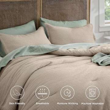 Bedsure Waffle Comforter Set King, Khaki Soft Cotton Bedding, Waffle Weave Bed Set, 3 Pieces, 1 Comforter (104"x90") and 2 Pillow Shams, Premium Cotton Cover with Polyester Fill for All Seasons