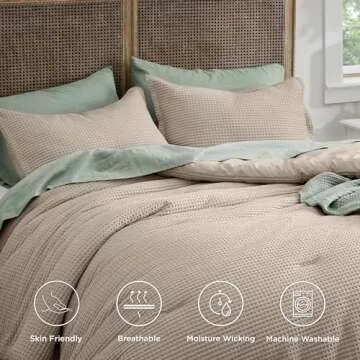 Bedsure Waffle Comforter Set King, Khaki Soft Cotton Bedding, Waffle Weave Bed Set, 3 Pieces, 1 Comforter (104"x90") and 2 Pillow Shams, Premium Cotton Cover with Polyester Fill for All Seasons