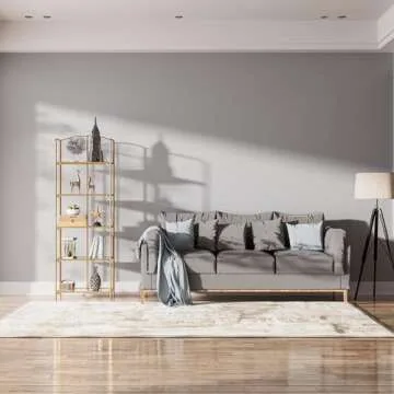 Crofy No Assembly Folding Bookshelf for Living Room, 5 Tier Gold Collapsible Book Shelf for Home Office, Portable Bookcase Storage Organizer