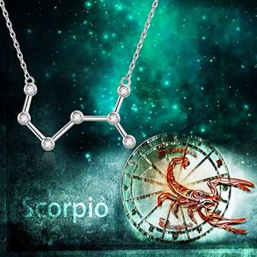 AOBOCO Sterling Silver Scorpio Necklace 12 Constellation Pendant Zodiac Necklace, Clear Crystals from Austria, Anniversary Birthday Astrology Horoscope Jewelry Gifts for Women