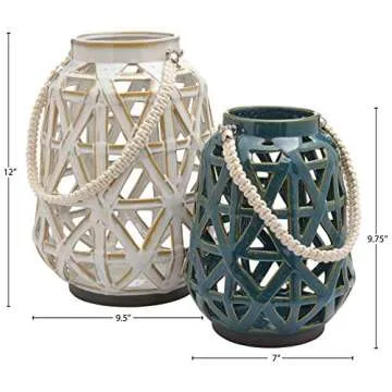 Beautiful Stoneware Candle Holder Lanterns Set of 2