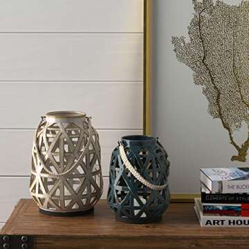 Beautiful Stoneware Candle Holder Lanterns Set of 2