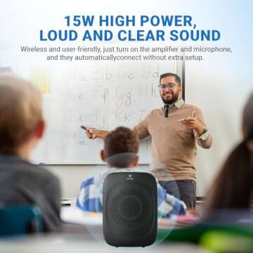 Bluetooth Voice Amplifier with Wireless Lavalier Lapel Microphone for Teachers, Portable Speaker Cli...
