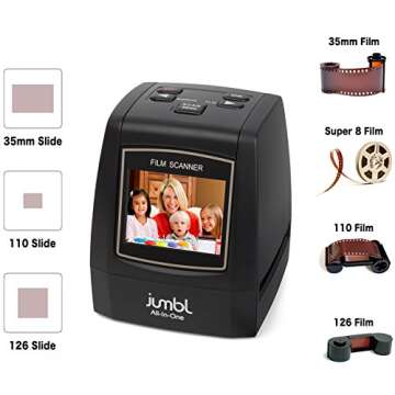 Jumbl High-Resolution 22MP All-In-1 Film & Slide Scanner w/ Color LCD - for 35mm Negative & Slides, ...
