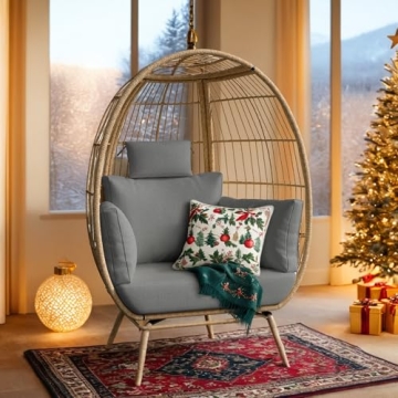 YITAHOME Grey Egg Chair Oversized Wicker Lounger Indoor Outdoor