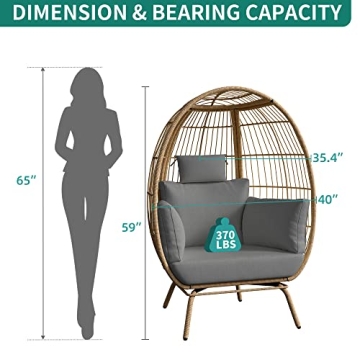 YITAHOME Grey Egg Chair Oversized Wicker Lounger Indoor Outdoor