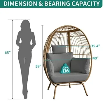 YITAHOME Grey Egg Chair Oversized Wicker Lounger Indoor Outdoor