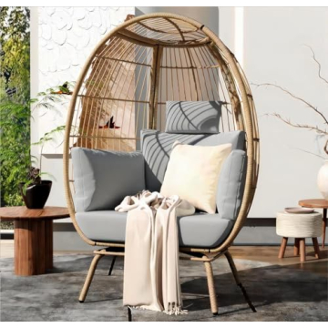 YITAHOME Grey Egg Chair Oversized Wicker Lounger Indoor Outdoor