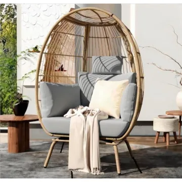 YITAHOME Grey Egg Chair Oversized Wicker Lounger Indoor Outdoor