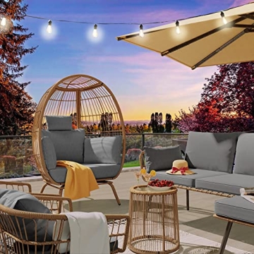 YITAHOME Grey Egg Chair Oversized Wicker Lounger Indoor Outdoor