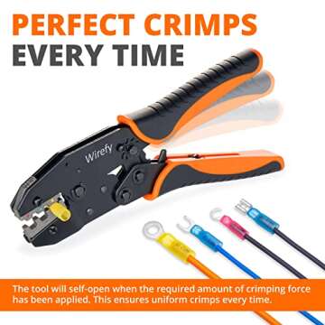 Crimping Tool For Heat Shrink Connectors - Ratcheting Wire Crimper - Crimping Pliers - Ratchet Terminal Crimper - Wire Crimp Tool by Wirefy