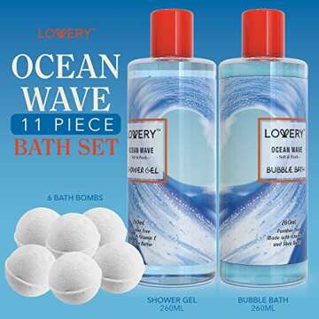 Valentines Day Gifts for Her, Home Spa Gift Baskets For Women - Bath and Body Gift Basket For Men – Ocean Wave Home Spa Set - Fragrant Lotions, Bath Bombs & More - 11pc in a Jeweled Heart Candy Holder