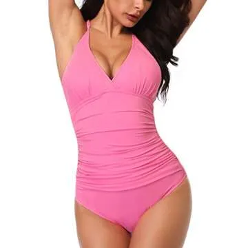 Eomenie Plus Size Ruched Tummy Control Monokini Swimsuit