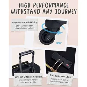 BAGSMART Carry On Luggage 20 Inch,Softside Expandable Suitcase with Spinner Wheels, Luggage 22x14x9 Airline Approved Rolling Lightweight Suitcases for Women Men, Compact Carry-On (Black)