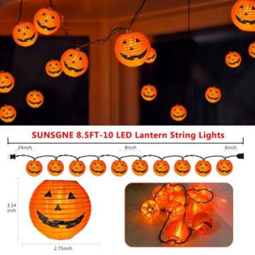 SUNSGNE Halloween Pumpkin Lantern String Lights, 8.5Ft Halloween Orange String Lights with 10 Mini J...