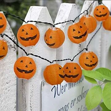 SUNSGNE Halloween Pumpkin Lantern String Lights, 8.5Ft Halloween Orange String Lights with 10 Mini Jack-O- Lanterns Pumpkins, Plug in Outdoor Orange Pumpkin Lantern Lights for Halloween Party Decor