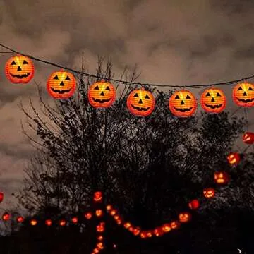 SUNSGNE Halloween Pumpkin Lantern String Lights, 8.5Ft Halloween Orange String Lights with 10 Mini Jack-O- Lanterns Pumpkins, Plug in Outdoor Orange Pumpkin Lantern Lights for Halloween Party Decor