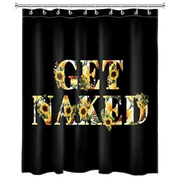 ECOTOB Get Naked Sunflower Shower Curtain for Bathroom, Farmhouse Yellow Floral Creative Font Get Na...