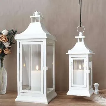 JHY DESIGN Set of 2 19.5''&13''Tall Outdoor Candle Lanterns Vintage Hanging Tower Lantern Metal Cand...