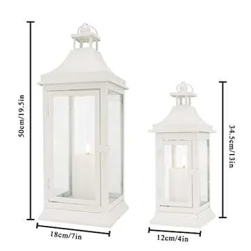 JHY DESIGN Set of 2 19.5''&13''Tall Outdoor Candle Lanterns Vintage Hanging Tower Lantern Metal Candle Holder for Garden Living Room Indoor Outdoor Parties Weddings Balcony(White)