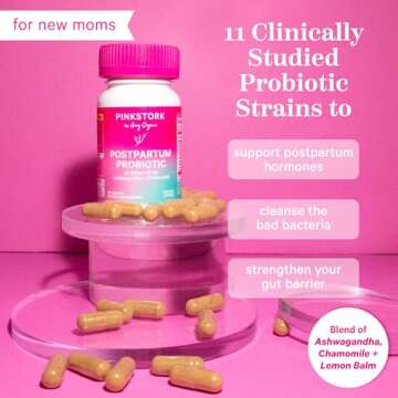 Pink Stork Probiotics for Postnatal Women - 30 Billion CFUS with Ashwagandha and Chamomile, Postpart...