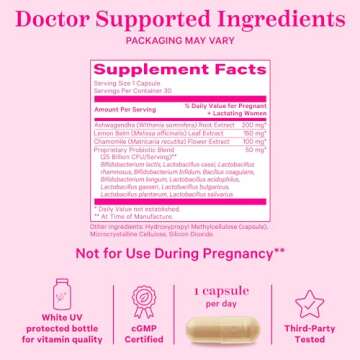 Pink Stork Probiotics for Postnatal Women - 30 Billion CFUS with Ashwagandha and Chamomile, Postpartum Essentials for Hormone Balance, Mood Support, Gut Health, Digestive Wellness, 30 Capsules