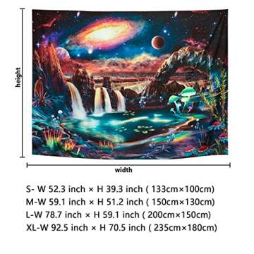 Blacklight Galaxy Tapestry UV Reactive Waterfall Planet Landscape Tapestry Fantasy Mountain Wave Wall Tapestry Mysterious Neon Nebula Plants Wall Hanging for Room