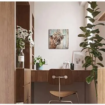 YUEYARIT Highland Cow Canvas Print Vintage Farmhouse Art