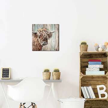 YUEYARIT Highland Cow Canvas Print Vintage Farmhouse Art