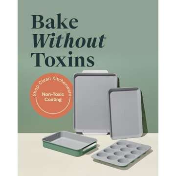 Caraway Nonstick Ceramic Bakeware Set - 5 Pieces in Sage - Non Toxic & Stylish